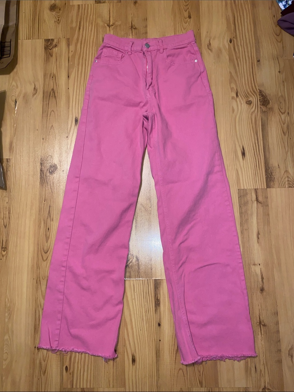 SHEIN Hot Pink Wide-Leg Frayed Hem Jeans